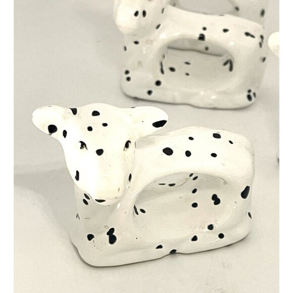Cottage Farmhouse Spotted Cows Napkin Rings Set of 4 Ceramics Rustic White - Picture 5 of 11